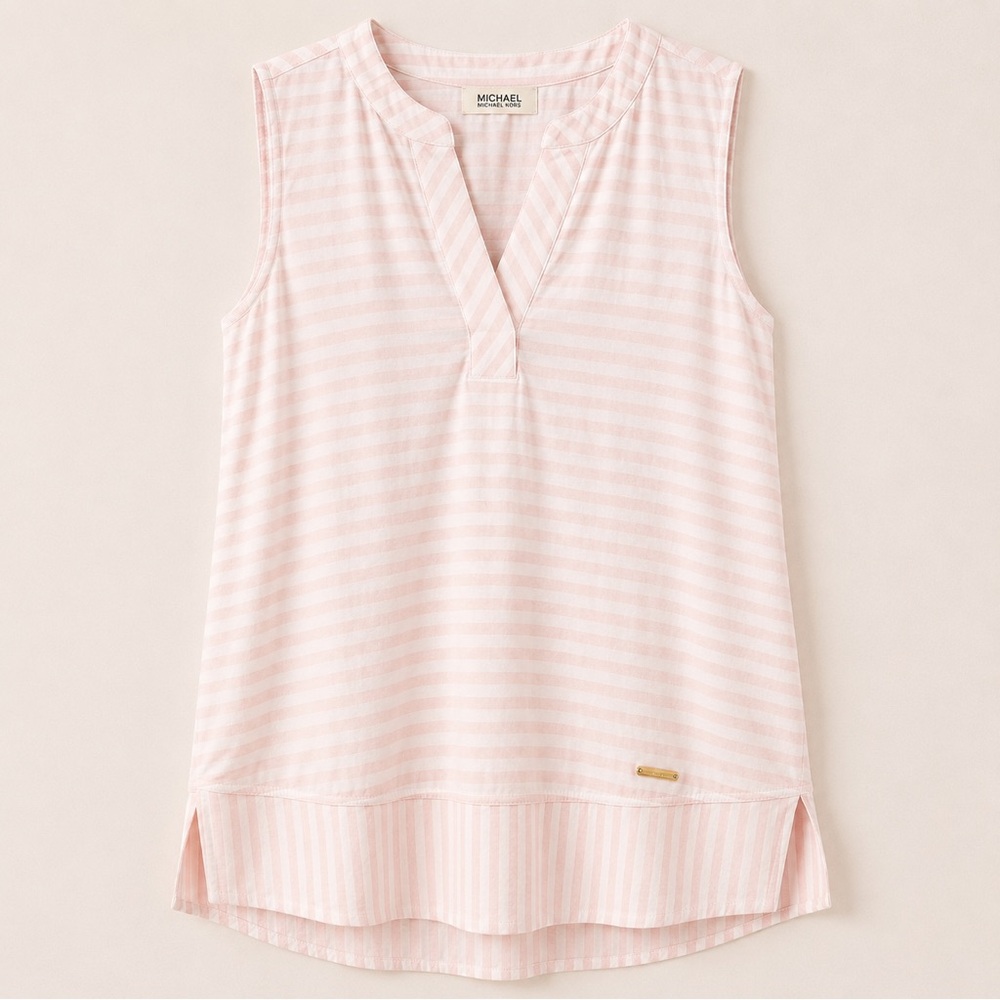 Jones New York Pink and White Striped V-Notch Tank Top